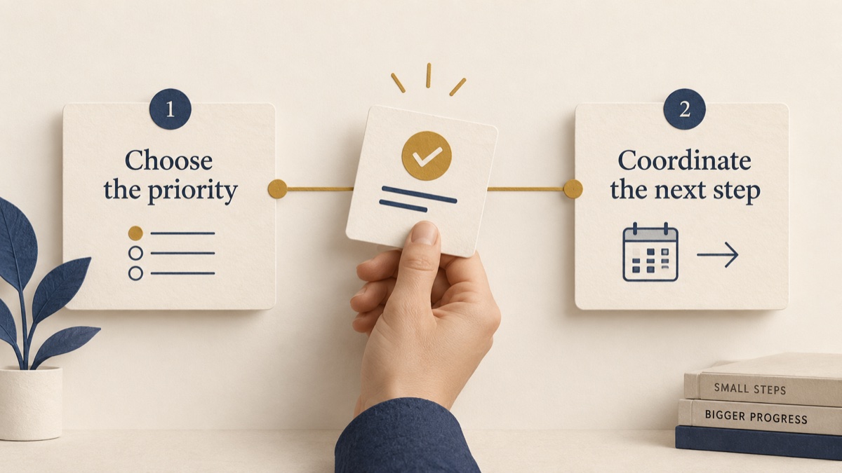 A missing client input leads to a priority review and a follow-up draft awaiting approval